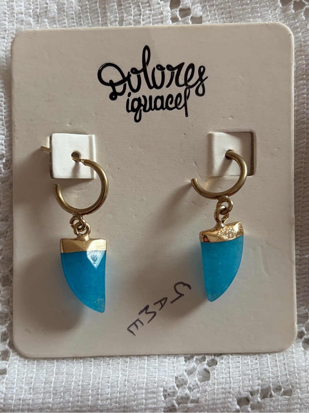 💙Dolores Iguacel Blue Quartz Huggie Hoop Dangle Pierced Earrings Brazil 🇧🇷